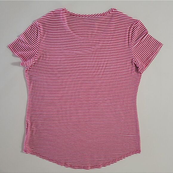 Baku Women's Red Stripe Scoop-neck Graphic Weekend Short Sleeve Pullover Top - Picture 11 of 12